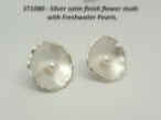 Silver satin finish studs with freshwater pearls